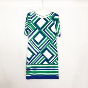 Eliza J Geometric Short Sleeve Above Knee Length Dress, Size 6, Blue Green